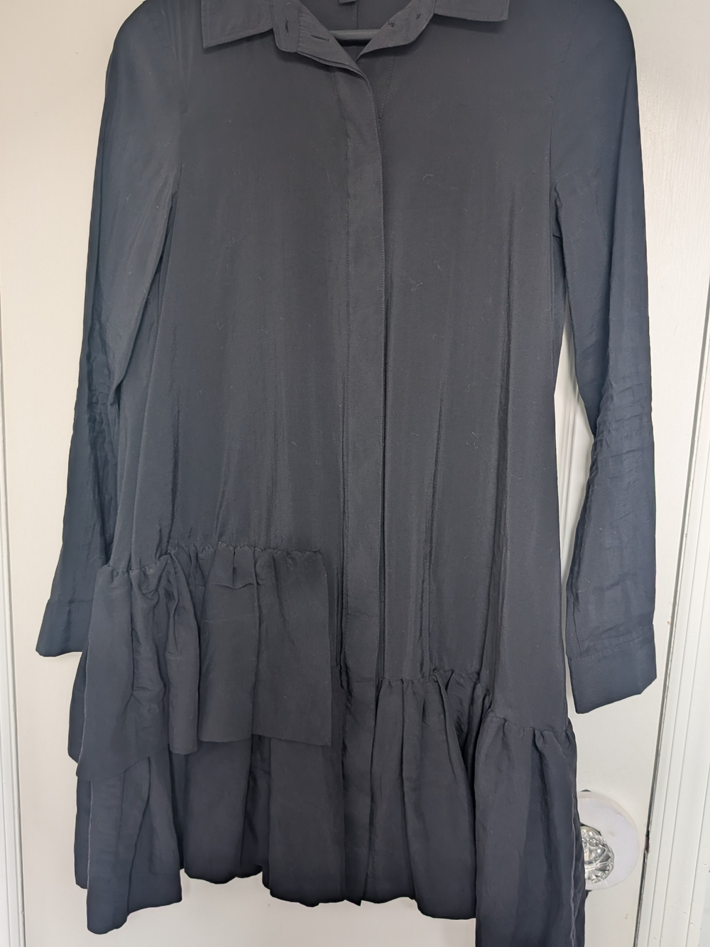 COS Black Button-Front Dress with Ruffle Hem